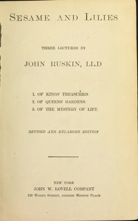 Sesame and lilies: three lectures cover