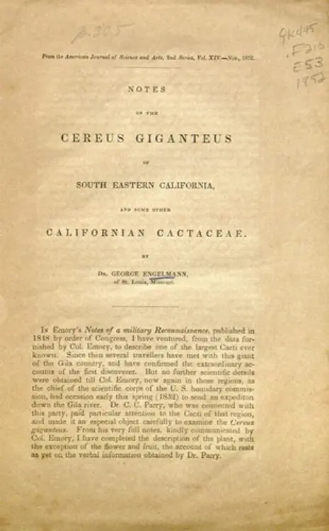 Notes on the C̲e̲r̲e̲u̲s̲ g̲i̲g̲a̲n̲t̲e̲u̲s̲ of south eastern California, and some other Californian cactaceae cover