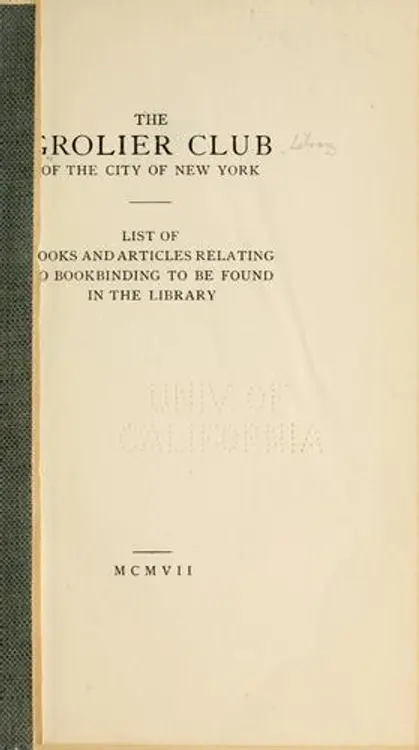 List of books and articles relating to bookbinding to be found in the library. cover