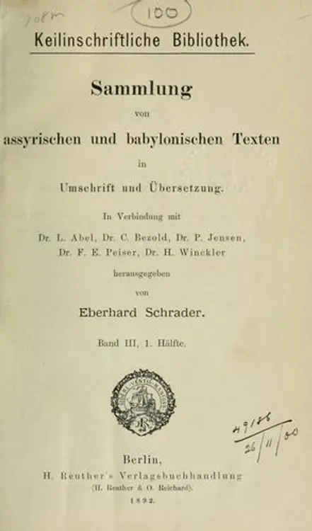 Historische Texte des altassyrischen Reichs + Historische Texte des neuassyrischen Reichs: Mit chronologischen Beigaben und einer Karte von H. Kiepert cover