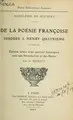 Cover image for De la poësie françoise jusques à Henry quatrième