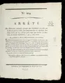 Cover image for Arre te  du Directoire exe cutif, portant que l'indemnite  accorde e par la loi du 2 de ce mois aux fonctionnaires et employe s dans l'e tat civil, ne sera alloue e qu'a   ceux qui e taient en fonctions le premier germinal, et qui y sont encore