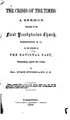Cover image for The Crisis of the Times: A Sermon Preached in the First Presbyterian Church, Washington, D.C ...