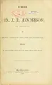 Cover image for Speech of Hon, J. B. Henderson, of Missouri.