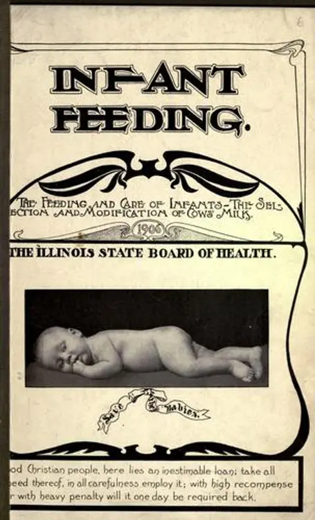Infant feeding: the feeding and care of infants : the selection and modification of cow's milk : good Christian people, here lies an inestimable loan : take all held thereof, in all carefulness employ it : with high recompense or with heavy penalty will it one day be required back cover