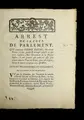 Cover image for Arrest de la Cour de Parlement, qui condamne Pierre Fleury, marchand forain, a   e tre pendu & e trangle  jusqu'a   ce que mort s'ensuive, par l'exe cuteur de la haute-justice, a   une potence qui pour cet effet sera plante e dans la place de Greve, pour vol d'effets, bijoux & derniers comptans avec effraction