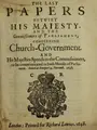 Cover image for The last papers betwixt His Maiesty, and the Commissioners of Parliament, concerning Church-government