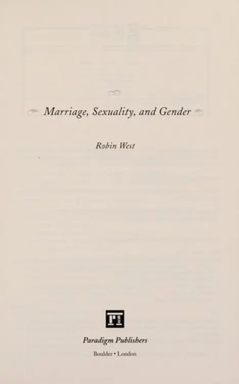 Marriage, sexuality, and gender cover