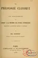 Cover image for La philologie classique