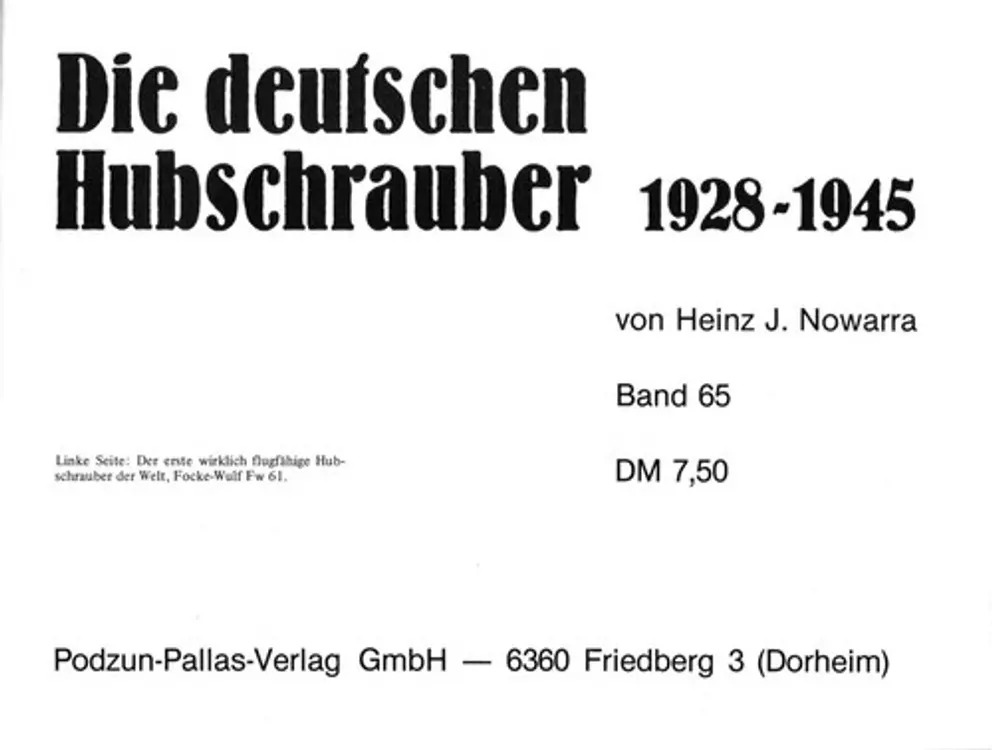 Die deutschen Hubschrauber: 1928-1945 cover
