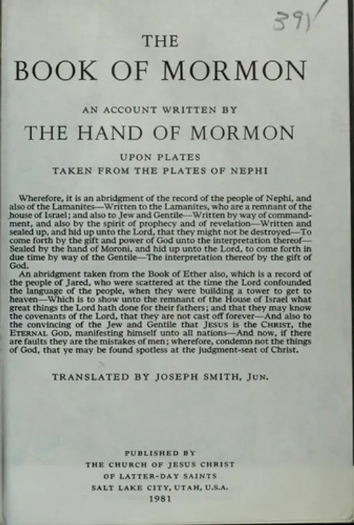 The Book of Mormon: an account written by the hand of Mormon upon plates taken from the plates of Nephi cover