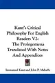 Cover image for Kant's Critical Philosophy For English Readers V2