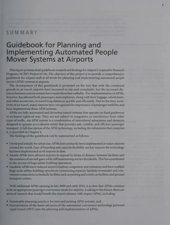 Guidebook for planning and implementing automated people mover systems at airports cover