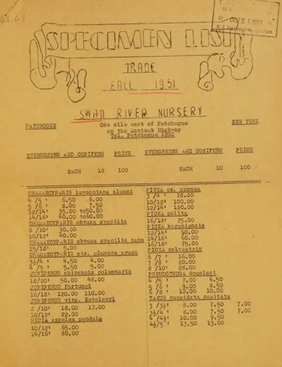 Specimen list: trade fall 1951 cover