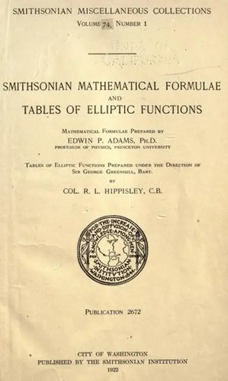 Smithsonian mathematical formulae and tables of elliptic functions. cover