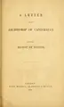 Cover image for A letter to the Archbishop of Canterbury from the Bishop of Exeter
