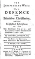 Cover image for The Independent Whig: Or, A Defence of Primitive Christianity, and of Our ...