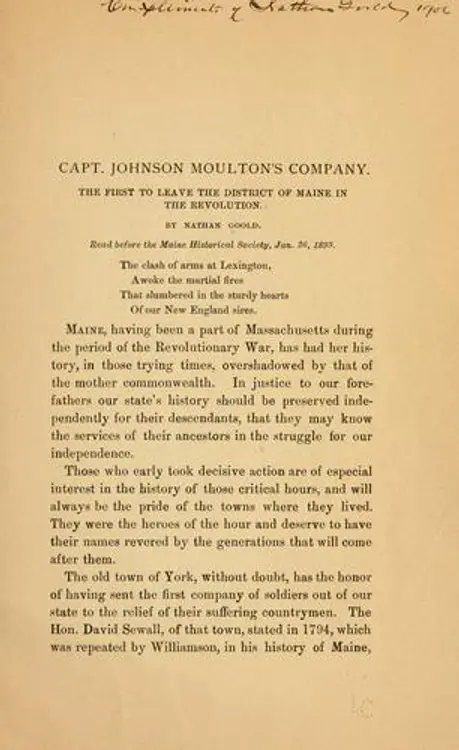 Capt. Johnson Moulton's company.: The first to leave the district of Maine in the revolution. cover