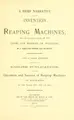 Cover image for A brief narrative of the invention of reaping machines