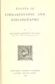 Cover image for Essays in librarianship and bibliography