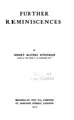 Cover image for Further reminiscences
