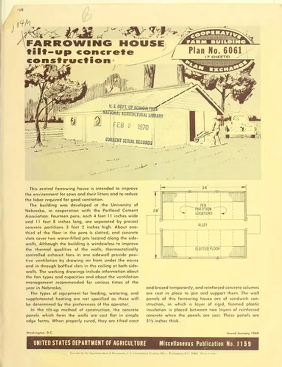 Farrowing house: tilt-up concrete construction cover