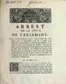 Cover image for Arrest de la cour de Parlement, qui confirme les sentences de police des 14. septembre 1708 & 2. aoust 1709