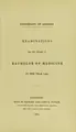 Cover image for Examinations for the degree of Bachelor of Medicine in the year 1843
