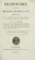 Cover image for Recherches sur la phthisie pulmonaire