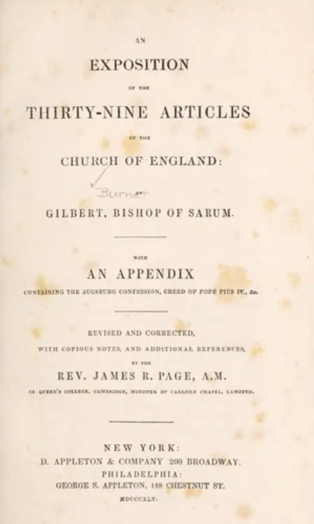 Exposition of the Thirty-nine articles of the Church of England: by Gilbert, Bishop of Sarum with an appendix containing the Augsburg Confession, Creed of Pope Pius IV, etc cover