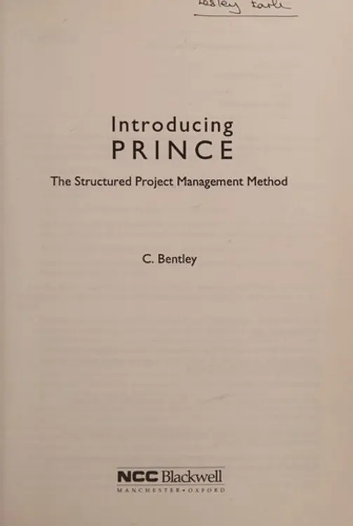 Introducing PRINCE: the structured project management method cover