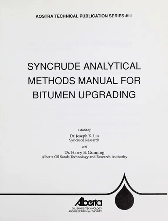 Syncrude analytical methods manual for bitumen upgrading cover