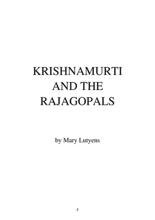 Krishnamurti and the Rajagopals cover