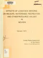 Cover image for Effects of livestock grazing on wildlife, watershed, recreation and other resource values in Nevada