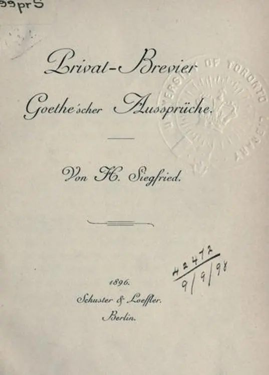 Privat-Brevier Goethe'scher Aussprüche cover
