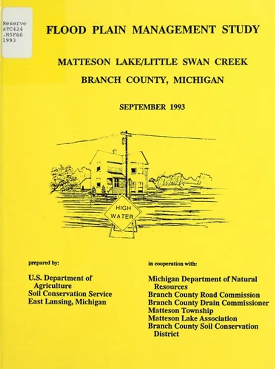 Flood plain management study, Matteson Lake/Little Swan Creek, Branch County, Michigan cover