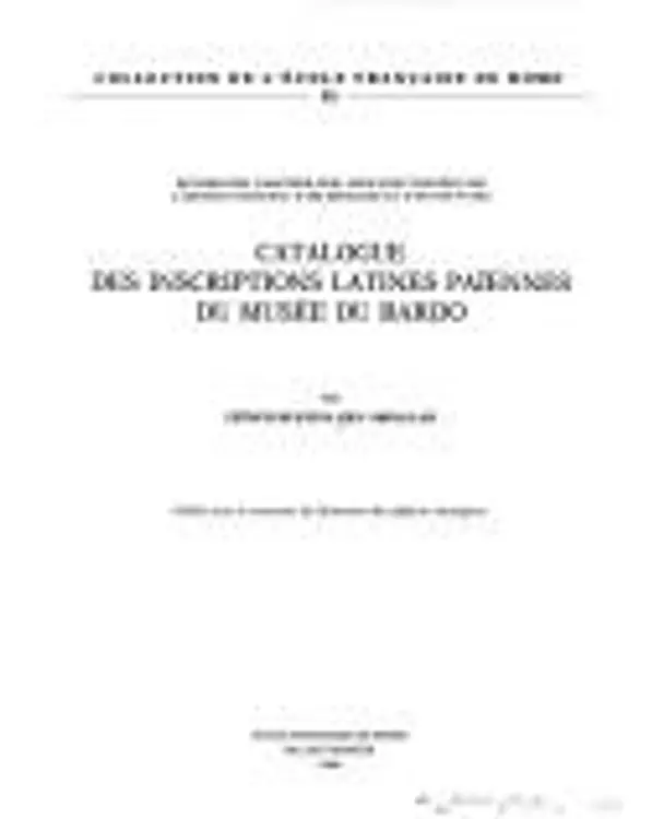 Catalogue des inscriptions latines païennes du Musée du Bardo cover