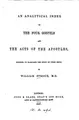 Cover image for An analytical index to the four Gospels and the Acts of the Apostles