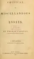 Cover image for Critical and miscellaneous essays