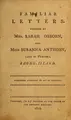 Cover image for Familiar letters, written by Mrs. Sarah Osborn, and Miss Susanna Anthony